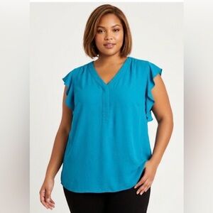Express V-Neck Flutter Sleeve Top